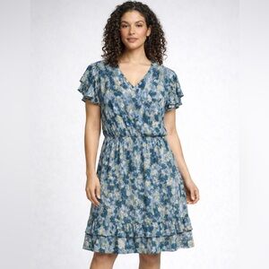 Rare NWT boutique dress rainforest print dress ruffle sleeves ruffle hem layered